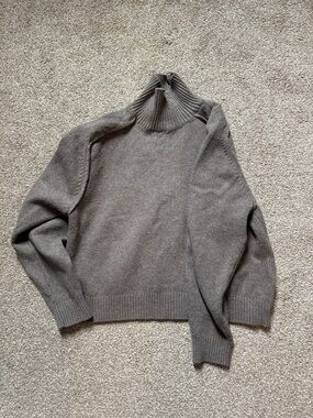 Taupe Ribbed Turtleneck Sweater